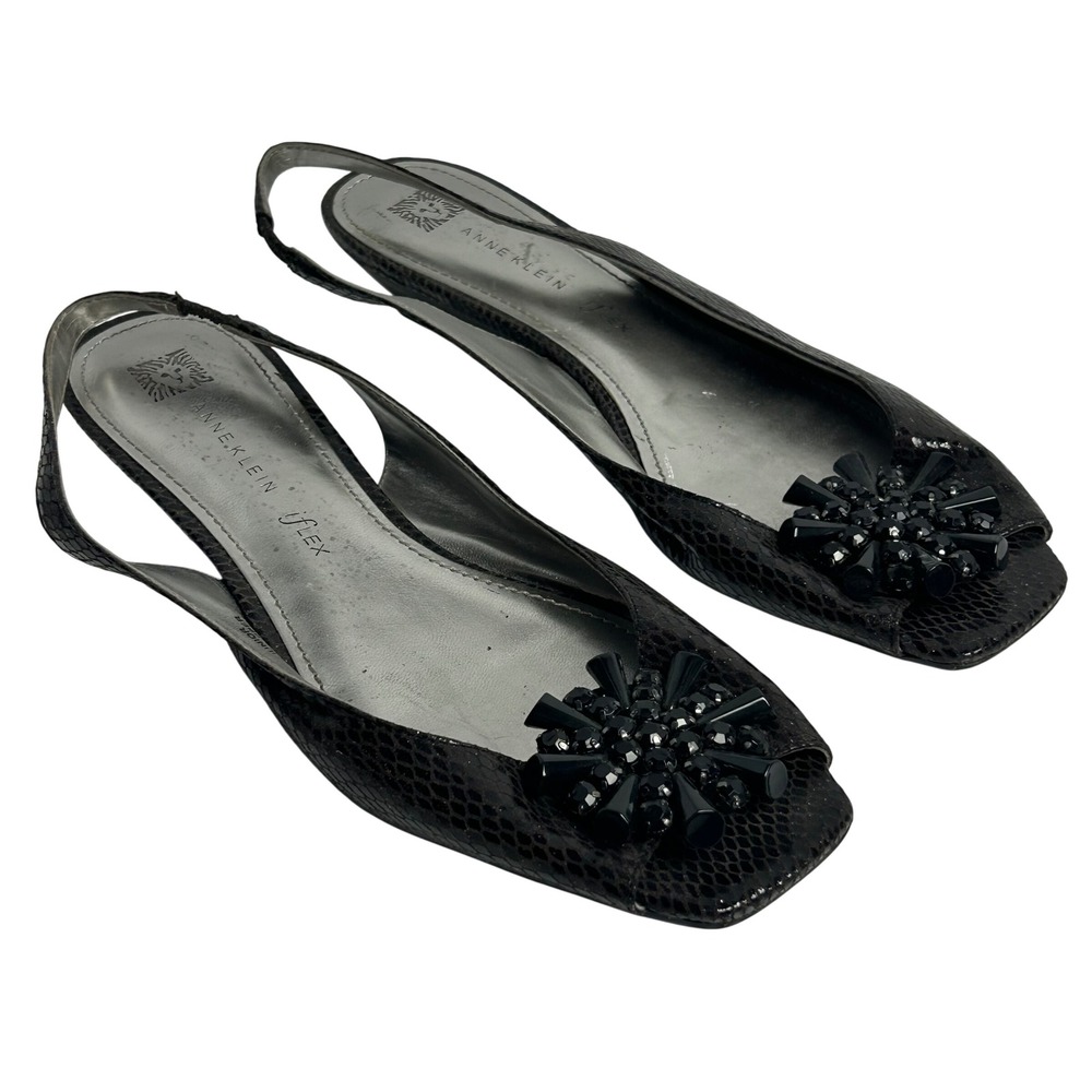 Anne Klein iFlex AK Junior Brown Snakeskin Slingback Kitten Heels Peep Toe 8.5 M